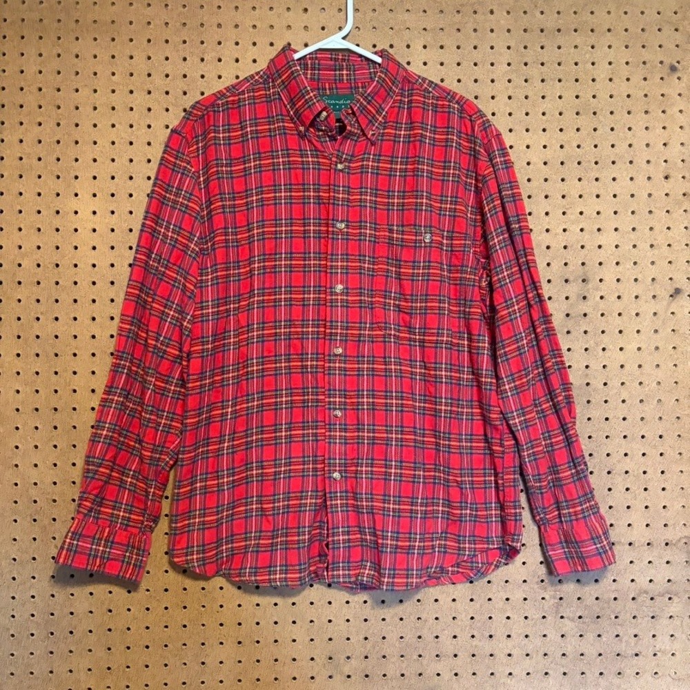 Vtg Flannel Christmas Plaid Shirt Button Down Medium Red Holiday Traditional